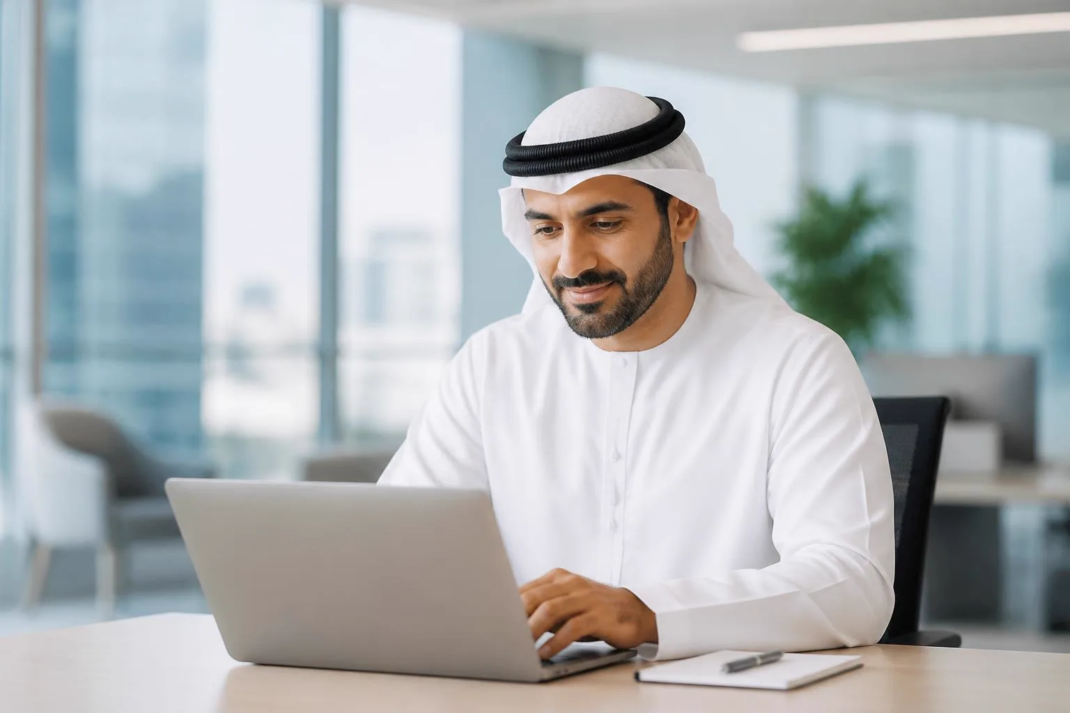 An Arab business professional reviewing Google Workspace management with an IT consultant