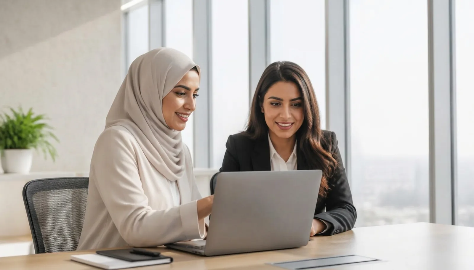 Two business consultants reviewing a Microsoft 365 setup plan
